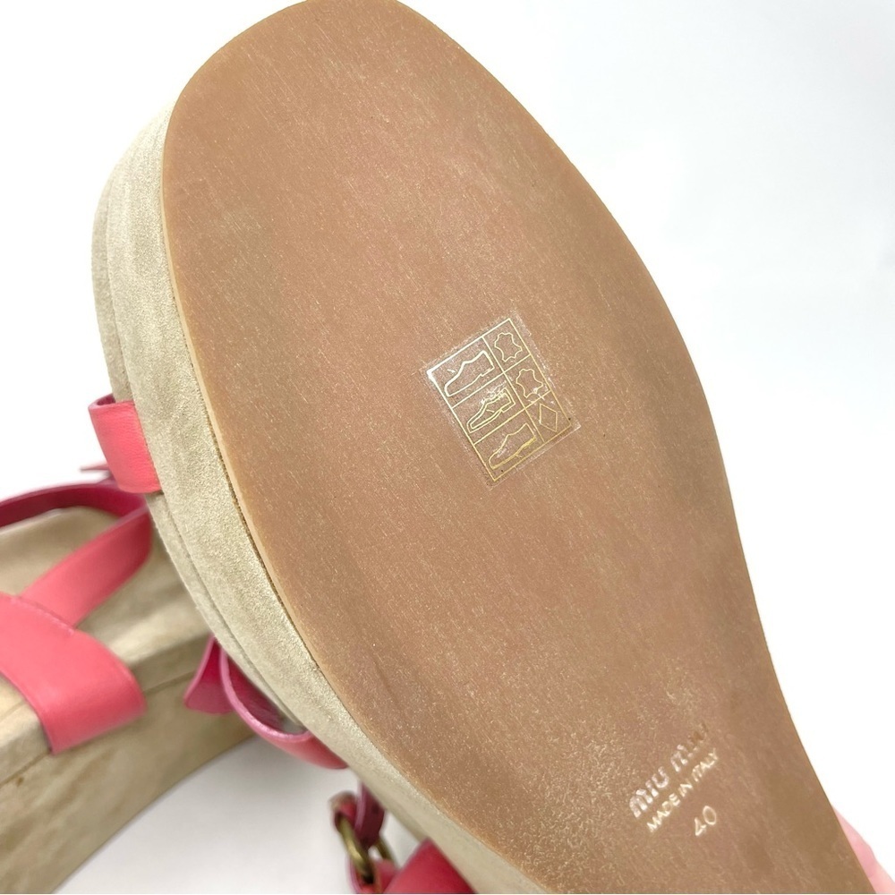 New Miu Miu Pink Leather Flatform Sandals Size 40 - Picture 10 of 14